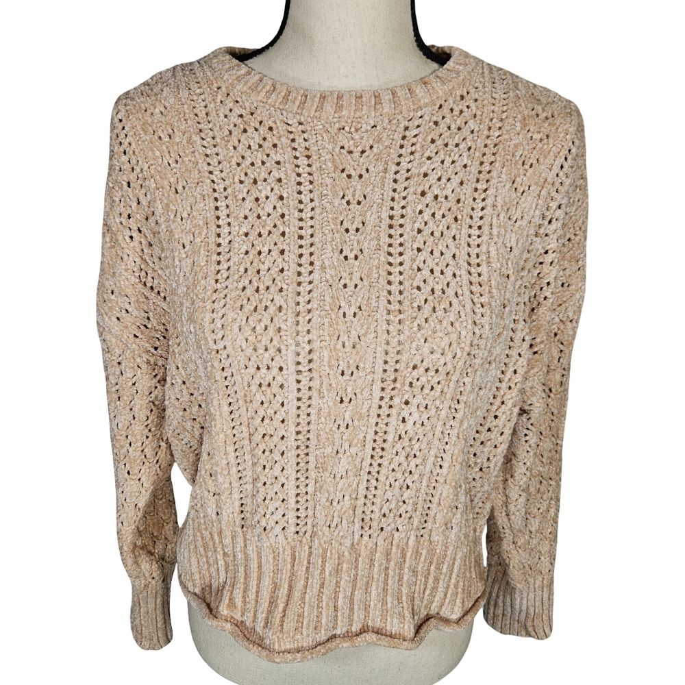 Altar'd State Millie Open Knit Sweater, Tan, Small